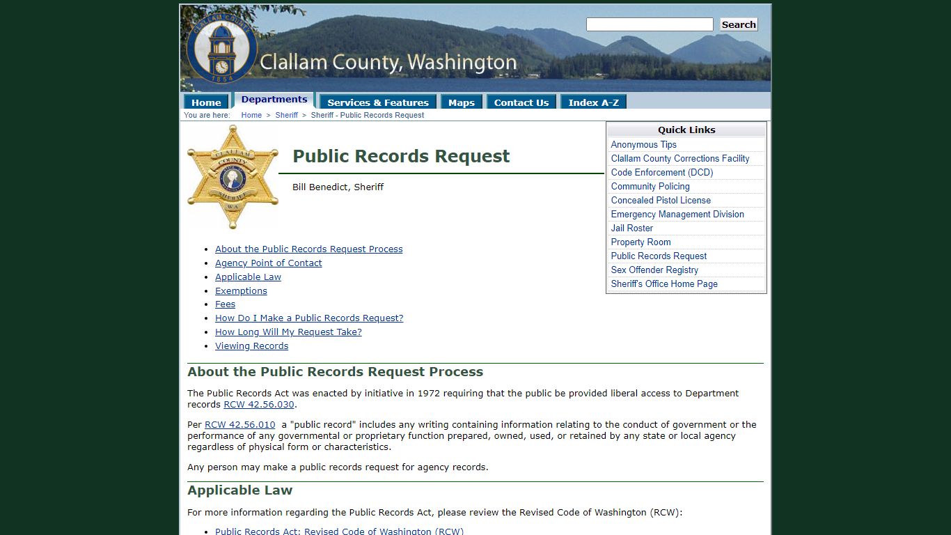 Sheriff - Public Records Request - Clallam County, Washington