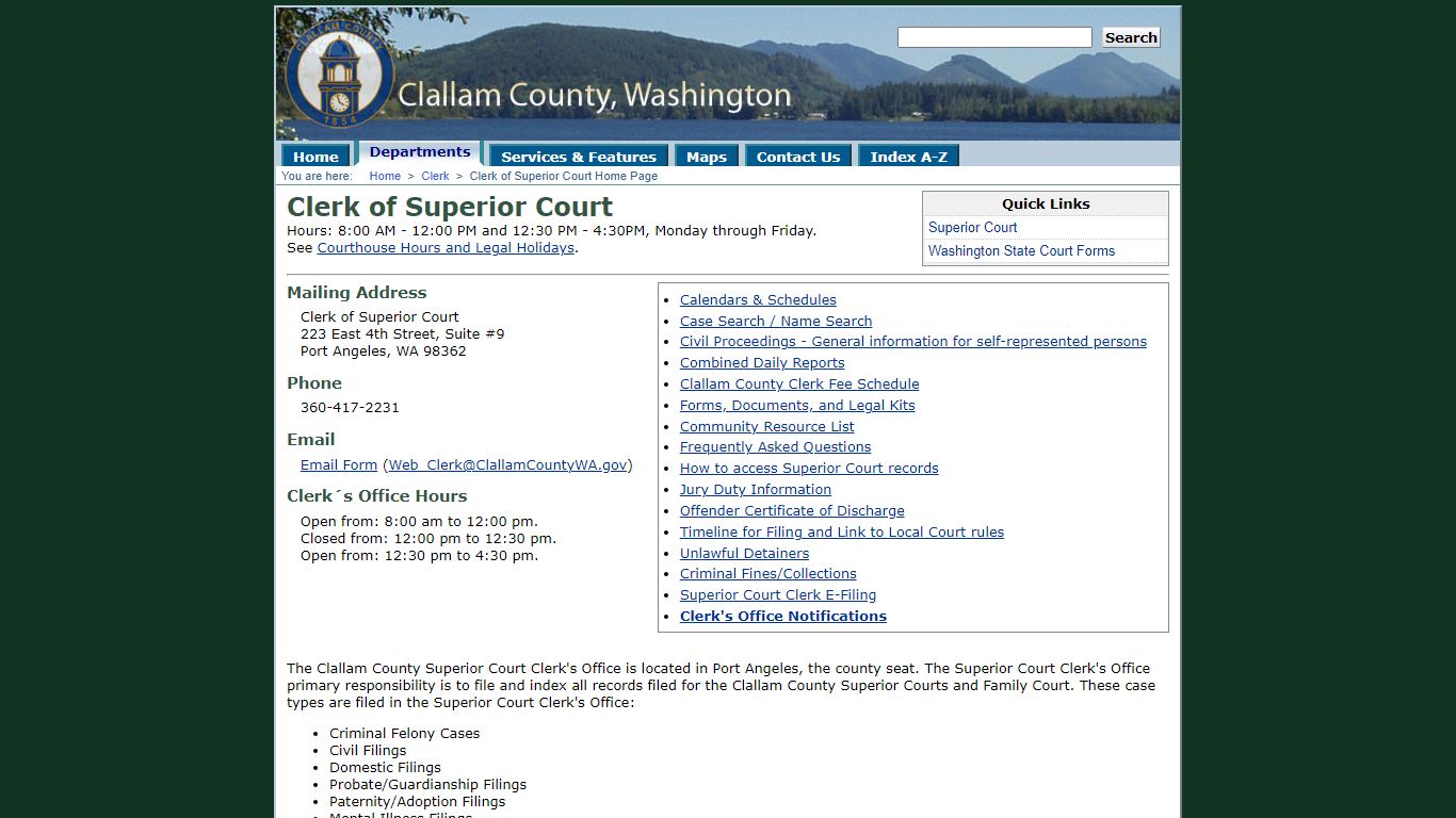 Clerk of Superior Court Home Page - Clallam County, Washington
